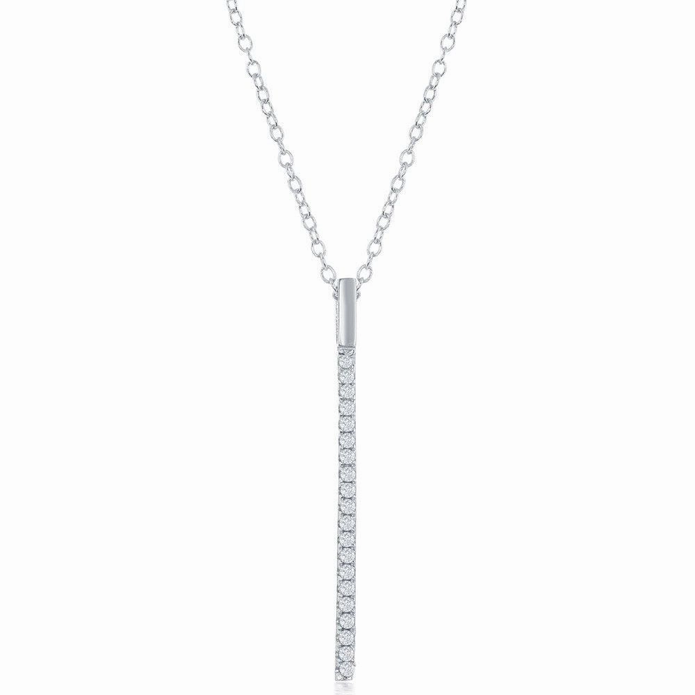 Sterling Silver CZ Vertical Bar Necklace