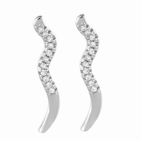 Sterling Silver CZ Vertical Wave Earrings