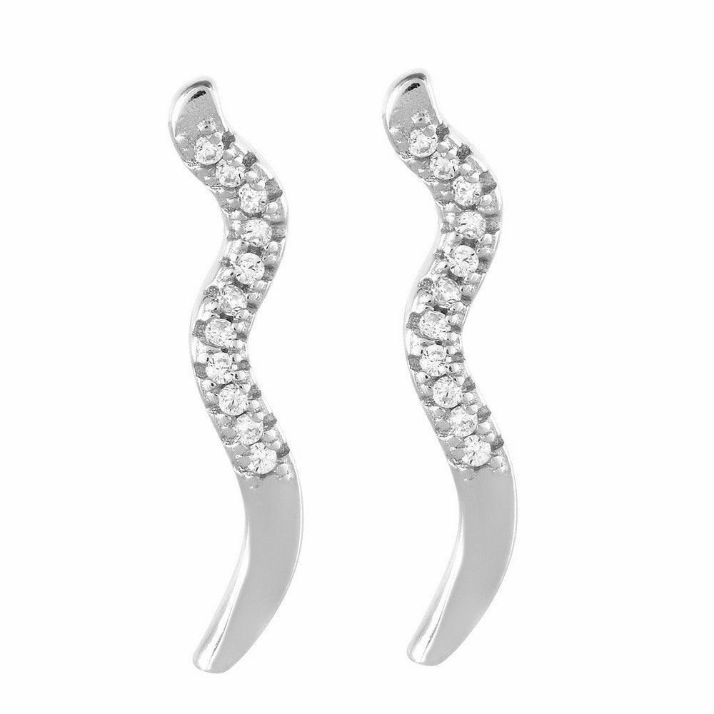 Sterling Silver CZ Vertical Wave Earrings