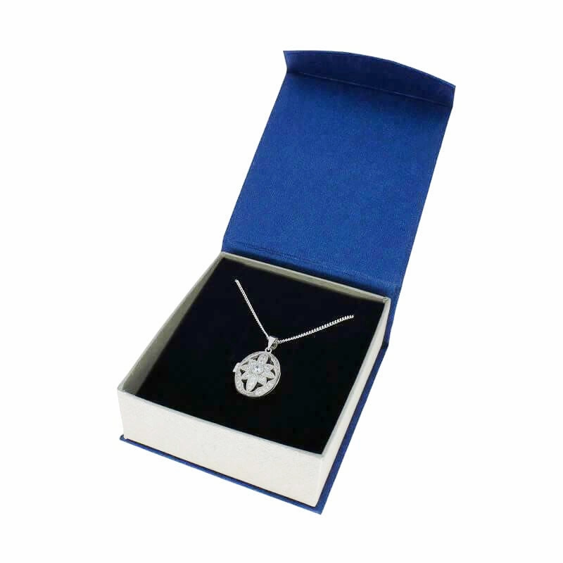 Sterling Silver CZ Vintage Flower Design Locket and Chain
