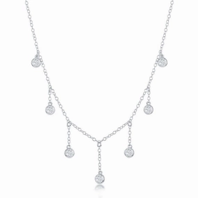 Sterling Silver Dangling Bezel-Set Cubic Zirconia's Necklace