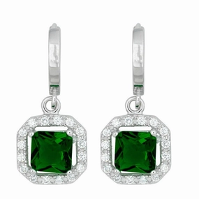 Sterling Silver Dangling Green CZ Pave Earrings