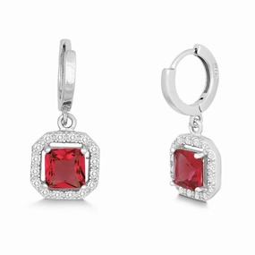 Sterling Silver Dangling Red CZ Micro Pave Earrings