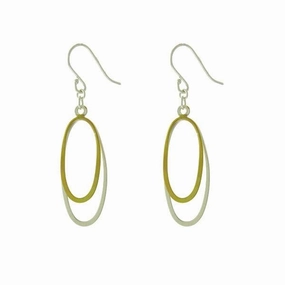 Sterling Silver Dangling Two-Tone Double Oval Earrings