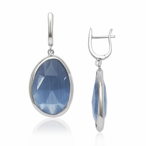Sterling Silver Denim Blue Cat's Eye Earrings