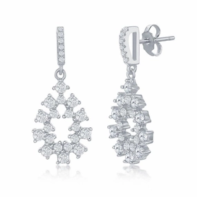 Sterling Silver Designed CZ Oval Earrings