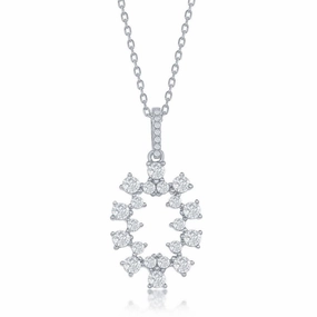 Sterling Silver Designed CZ Oval Pendant