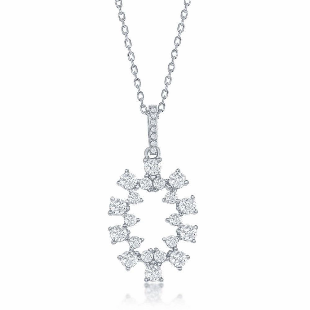 Sterling Silver Designed CZ Oval Pendant