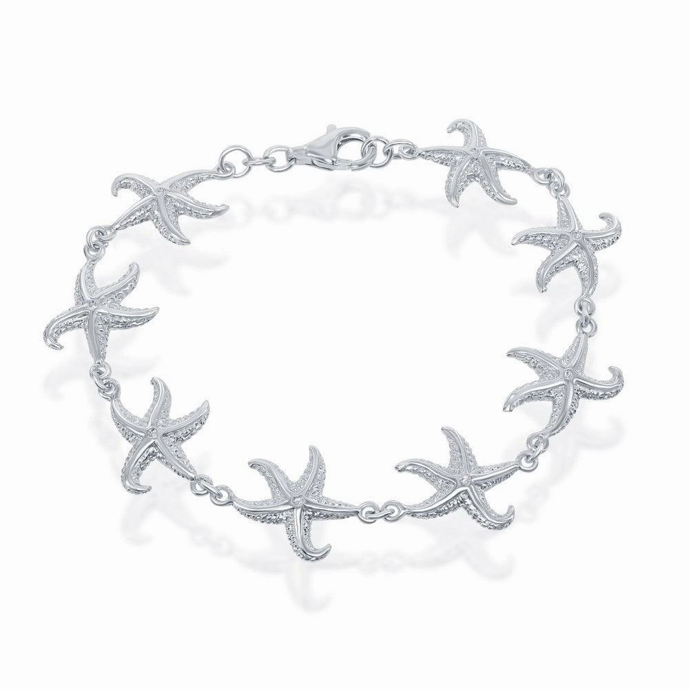 Sterling Silver Detailed Starfish Linked Bracelet, 8"
