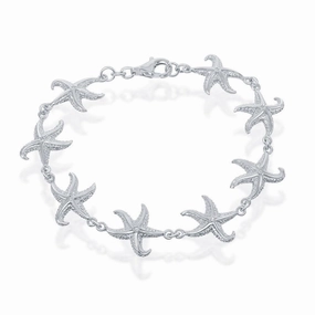 Sterling Silver Detailed Starfish Linked Bracelet, 8"