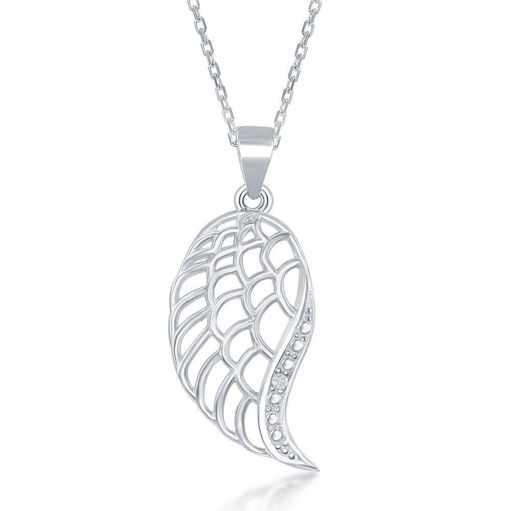 Sterling Silver Diamond Accent Angel Wing Pendant With  Chain