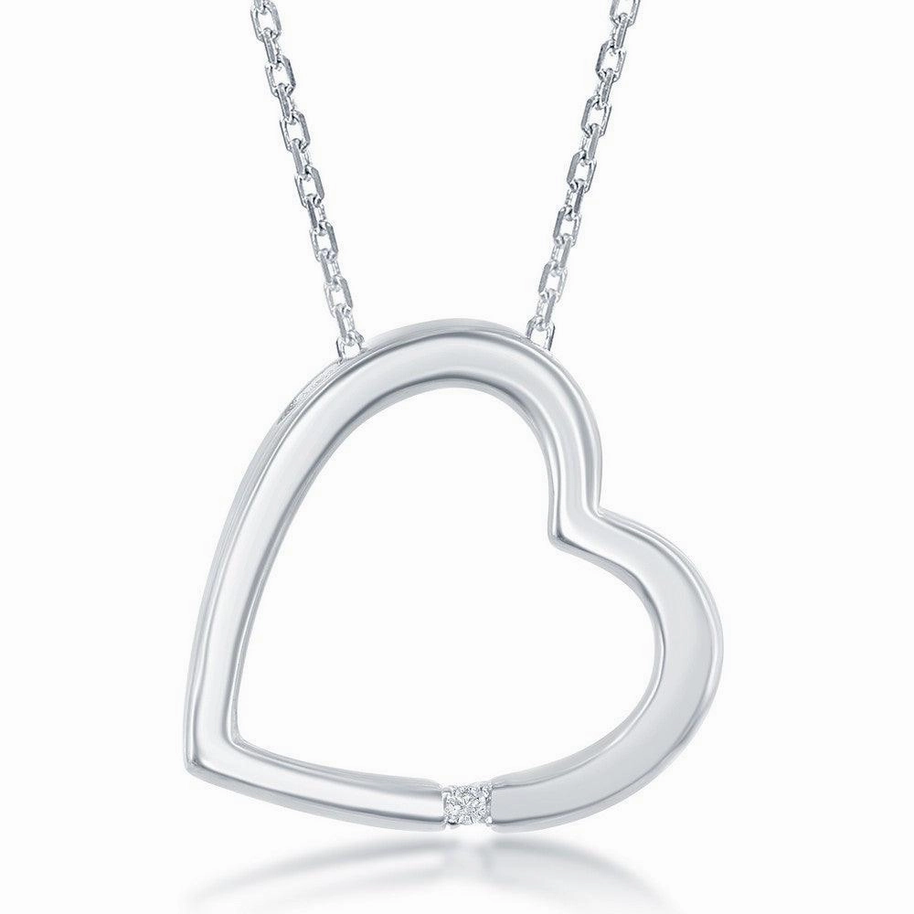 Sterling Silver Diamond Accent Open Heart Pendant With  Chain
