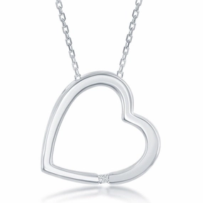 Sterling Silver Diamond Accent Open Heart Pendant With  Chain