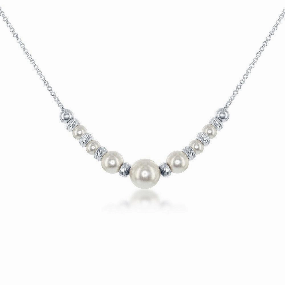 Sterling Silver Diamond Cut Beads and Swarovski Pearl Necklace