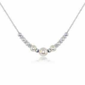 Sterling Silver Diamond Cut Beads and Swarovski Pearl Necklace