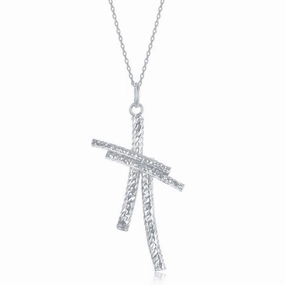 Sterling Silver Diamond Cut Double Cross Pendant