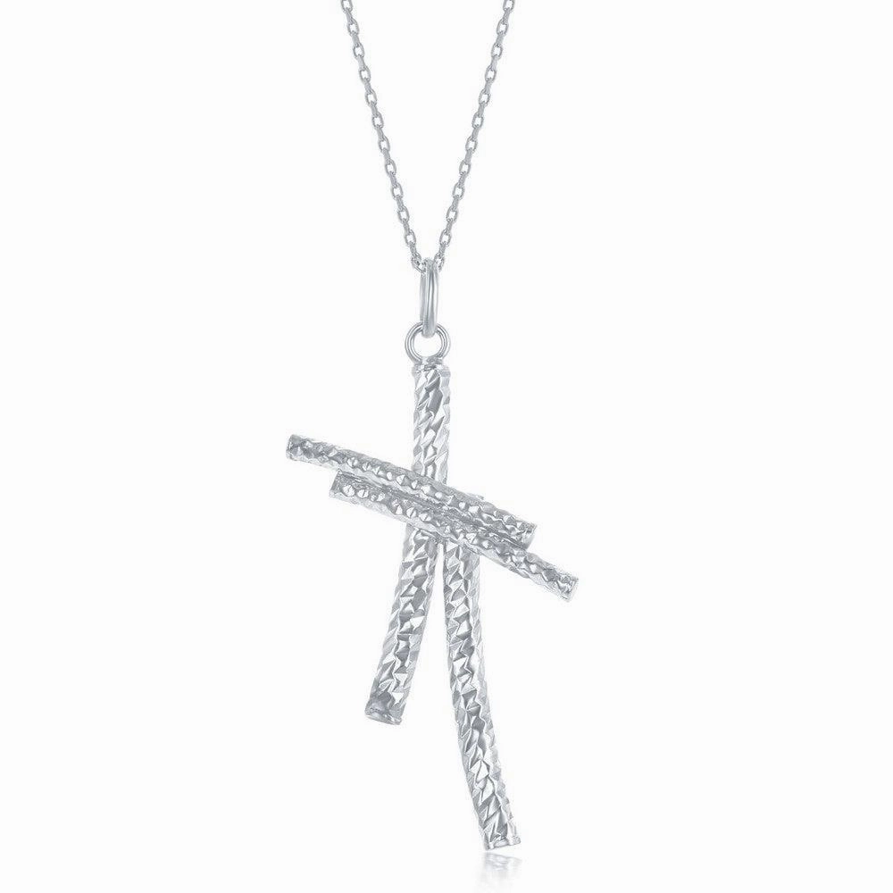 Sterling Silver Diamond Cut Double Cross Pendant
