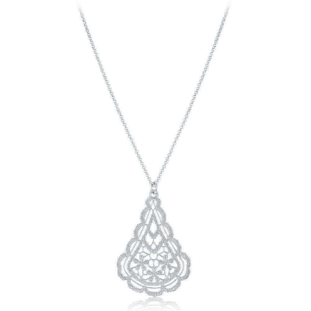 Sterling Silver Diamond Cut Flat Teardrop Necklace