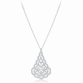 Sterling Silver Diamond Cut Flat Teardrop Necklace