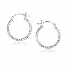 Sterling Silver Diamond Cut Hoop Earrings, 20 mm