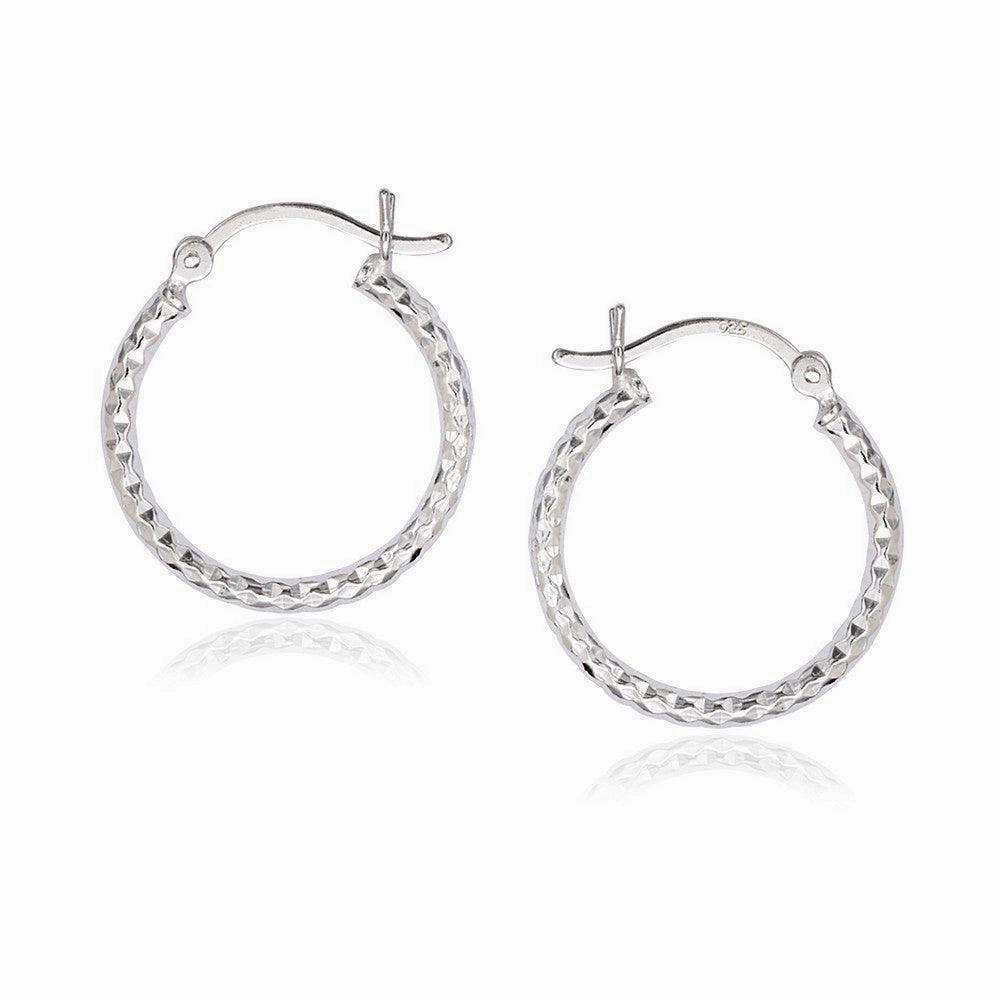 Sterling Silver Diamond Cut Hoop Earrings, 20 mm
