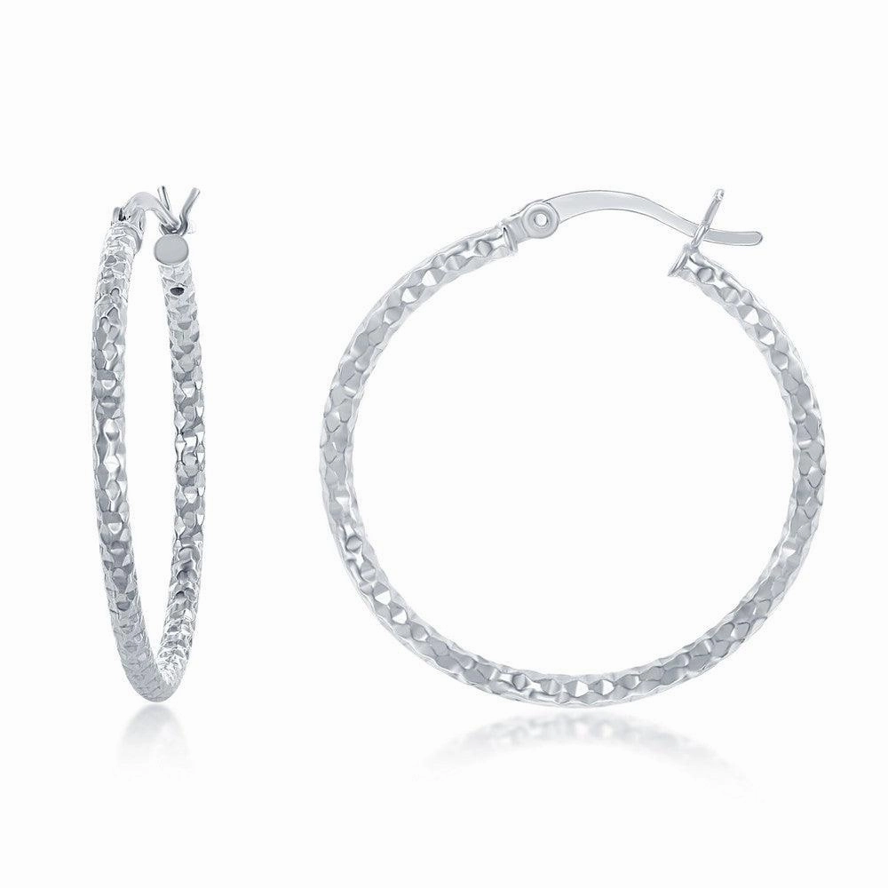 Sterling Silver Diamond Cut Hoop Earrings, 30 mm