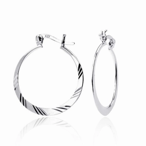Sterling Silver Diamond Cut Hoop Earrings