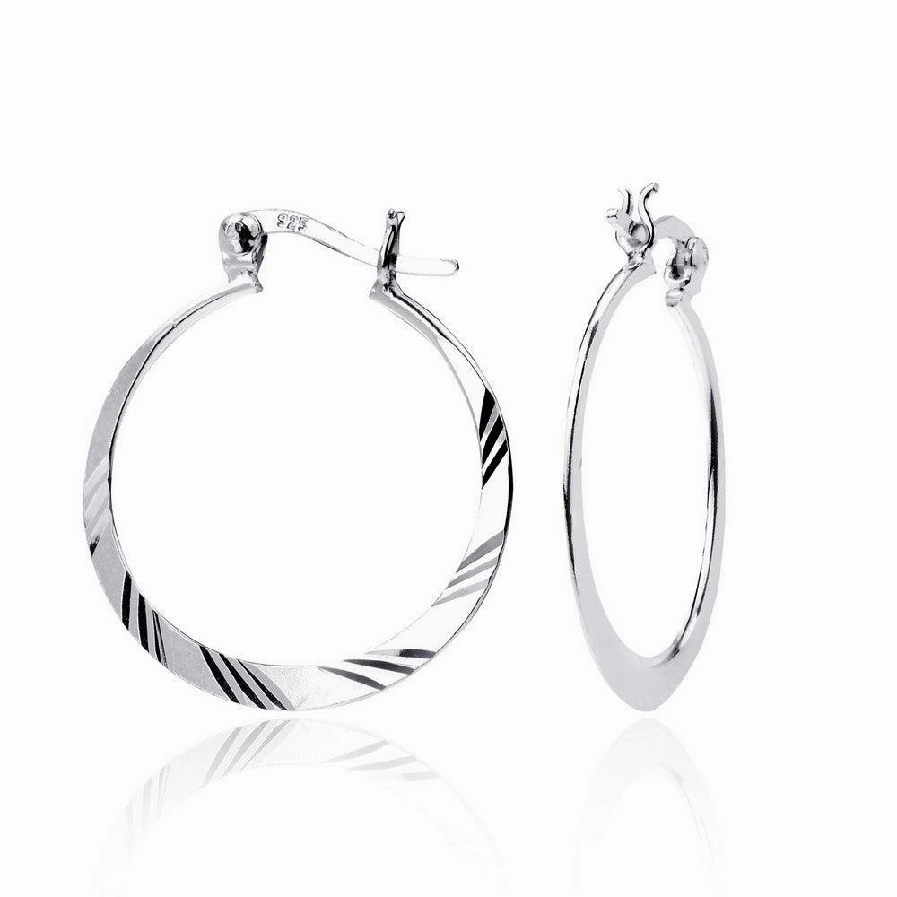 Sterling Silver Diamond Cut Hoop Earrings