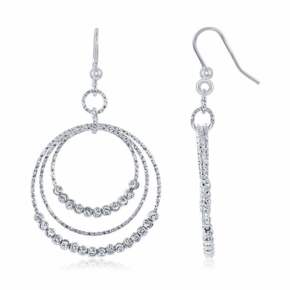 Sterling Silver Diamond Moon Cut Beads Earrings