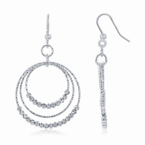 Sterling Silver Diamond Moon Cut Beads Earrings