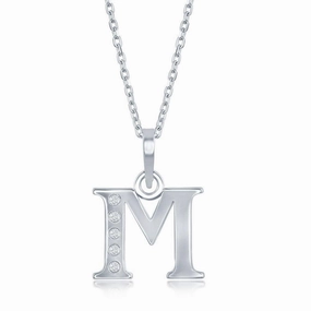 Sterling Silver Diamond "M" Initial Pendant Chain