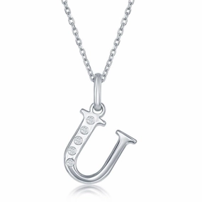 Sterling Silver Diamond "U" Initial Pendant Chain