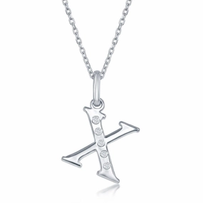 Sterling Silver Diamond "X" Initial Pendant Chain