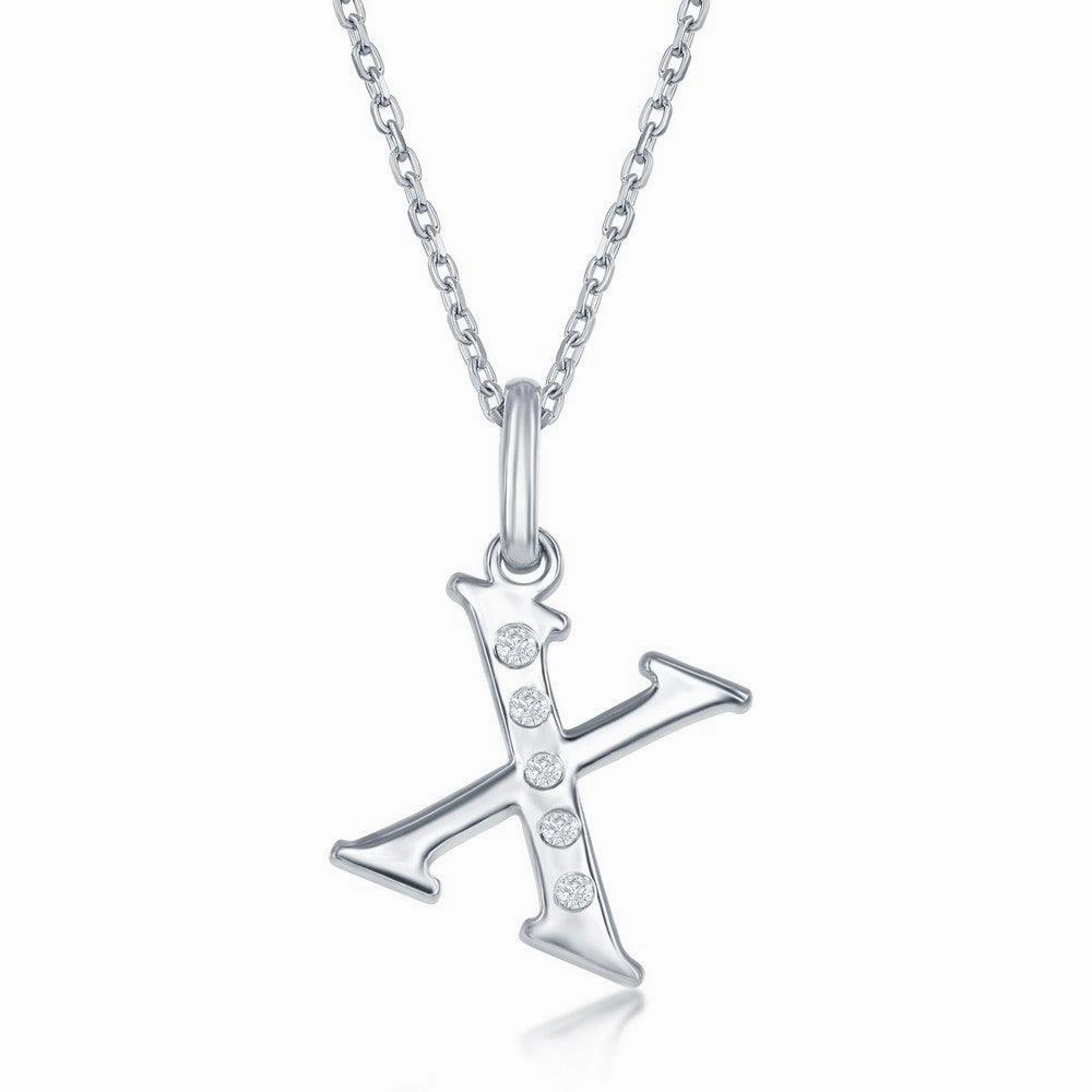 Sterling Silver Diamond "X" Initial Pendant Chain