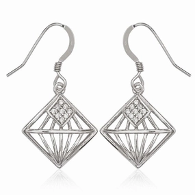 Sterling Silver Diamond Shape CZ Center Earrings