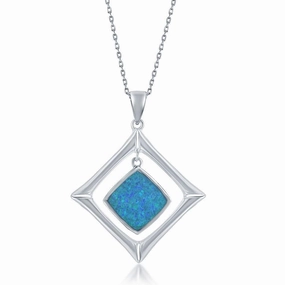 Sterling Silver Diamond-Shaped Blue Inlay Pendant