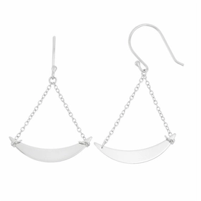 Sterling Silver Double Chain with Dangling Crescent Hook Earrings