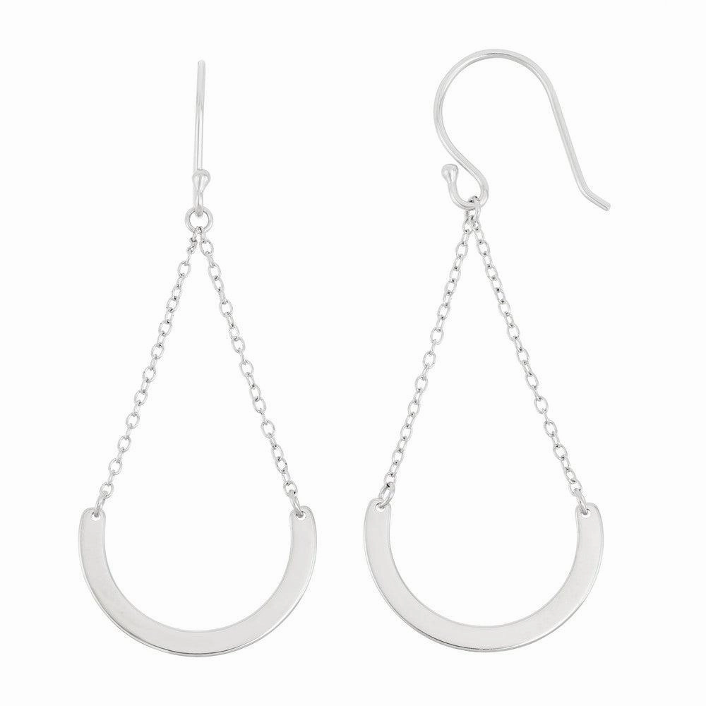 Sterling Silver Double Chain with Dangling Curve Hook Earrings