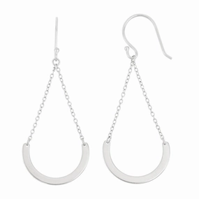 Sterling Silver Double Chain with Dangling Curve Hook Earrings