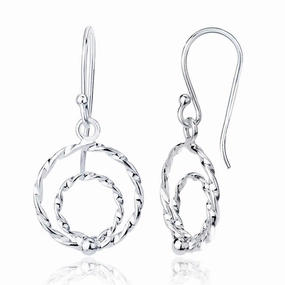 Sterling Silver Double Open Circle Dangling Earrings