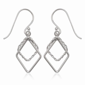 Sterling Silver Double Open Rope Diamond Shaped Earrings