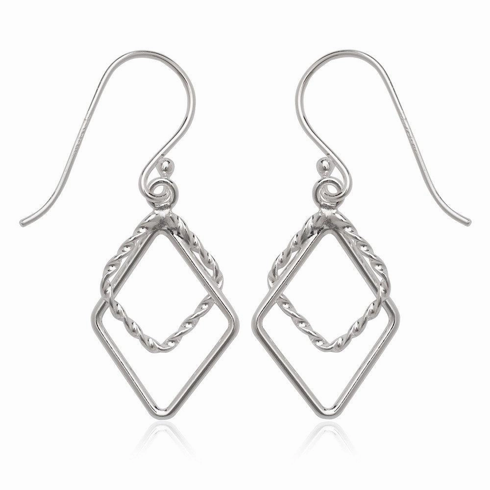 Sterling Silver Double Open Rope Diamond Shaped Earrings