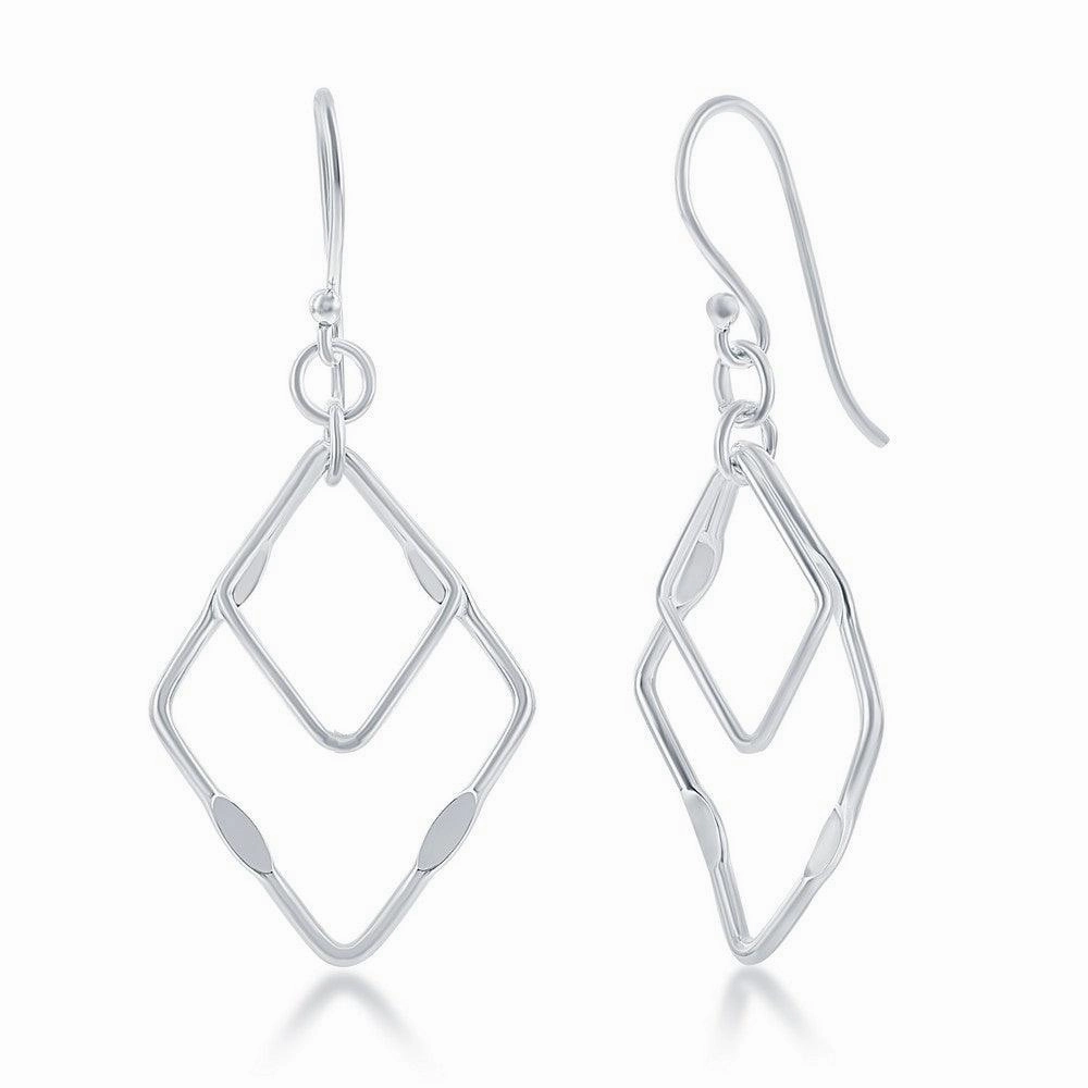Sterling Silver Double Open Square Earrings