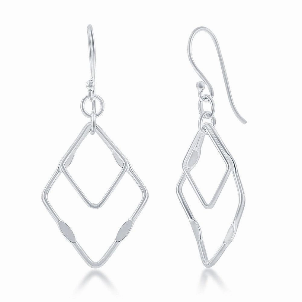 Sterling Silver Double Open Square Earrings