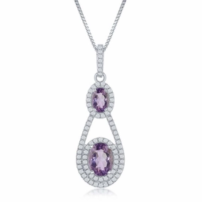 Sterling Silver Double Oval Amethyst Necklace