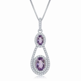 Sterling Silver Double Oval Amethyst Necklace