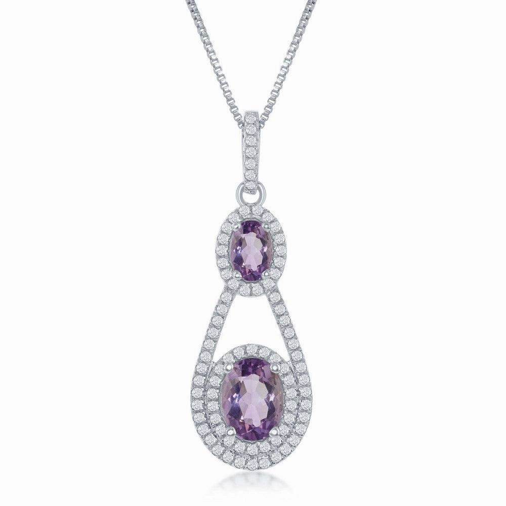 Sterling Silver Double Oval Amethyst Necklace