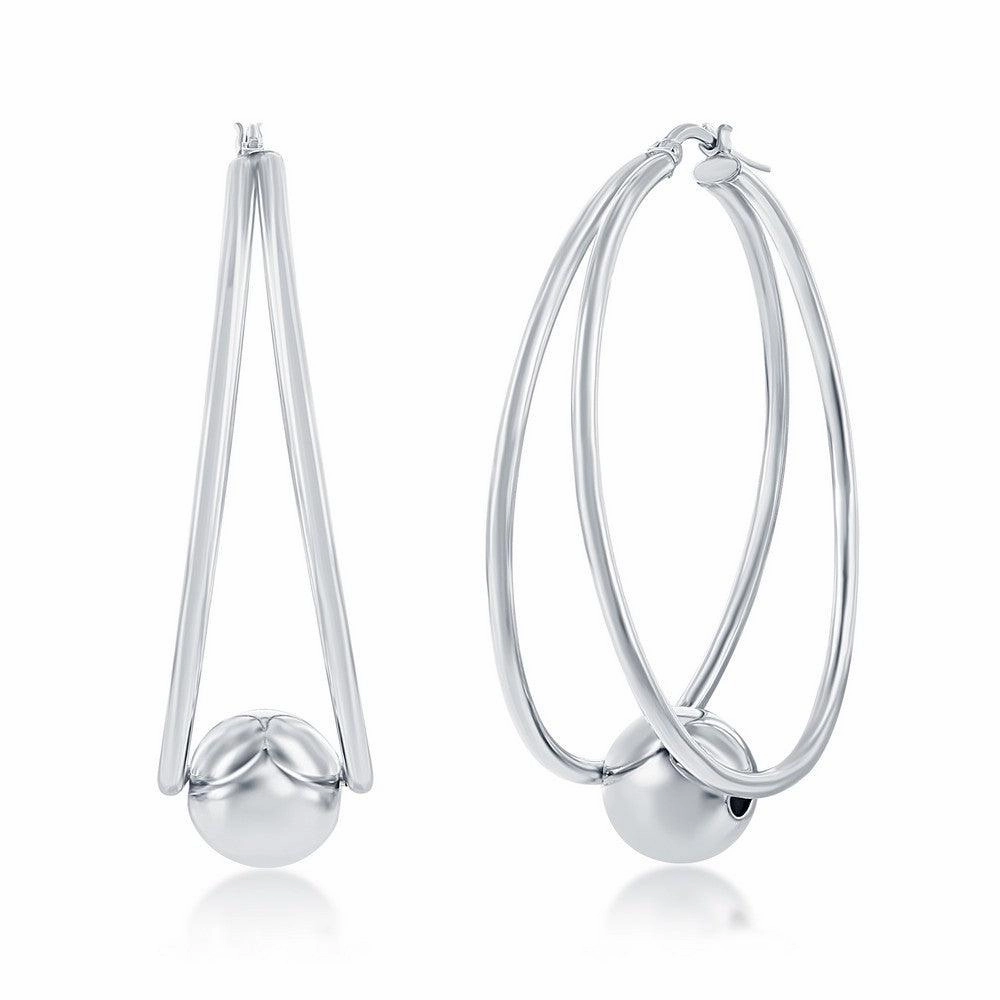 Sterling Silver Double Oval with 12mm Bead Earrings