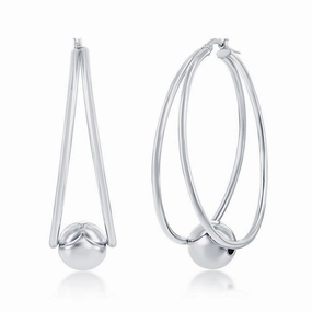 Sterling Silver Double Oval with 12mm Bead Earrings