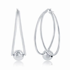 Sterling Silver Double Oval with 12mm Bead Earrings